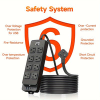 Power Strip with Surge Protection Featuring a 5 Ft/10 Ft Flat Extension Cord, 8 AC Outlets, And 4 USB Ports (2 USB A And 2 USB C), Designed As a Compact Charging Station for Desks, Suitable for Home, Dorm, Office, And Travel - Buy online at  Vibe In Cart.