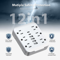 [12-in-1 Mini Power Adapter] 12-in-1 Mini Power Adapter | 6 AC Outlets, 4 USB, 2 Type-C | Sturdy, Durable, Portable | Multi-Outlet Wall Socket | Travel, Office, Home | Black & White - Buy online at  Vibe In Cart.