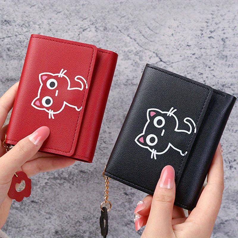 Cartoon Cat Print Girl Cute Coin Wallet PU Triple Fold Lady Card Bag Wallet Portable Document Storage Bag Student Coin Wallet Travel Wallet - Buy online at  Vibe In Cart.