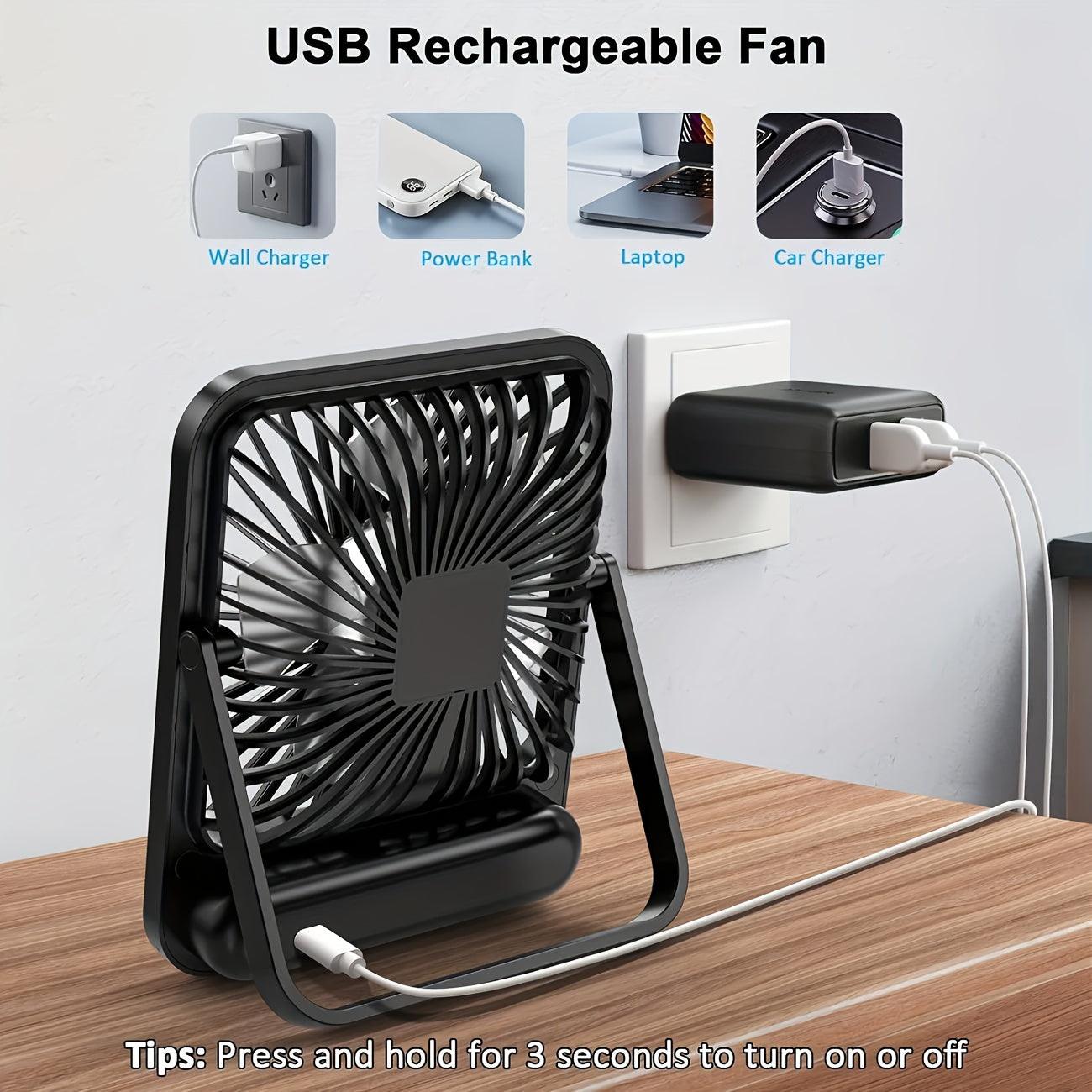 Portable USB Desktop Fan with Battery - Ultra-Quiet 5-Speed Adjustable & 180° Foldable Design, Digital Power Display, Polished Acrylic Finish, Compact for Home, Office, Travel, Air Conditioning, Portable Fan, Home Cooling, M - Buy online at  Vibe In Cart.