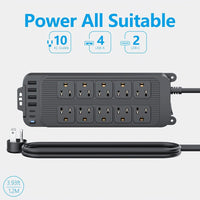 Power Strip Surge Protector - 10 Widely Spaced Outlets 6 USB Charging Ports, 4Ft Extension Cord, Flat Plug, Overload Surge Protection, Wall Mount For Home Office - Buy online at  Vibe In Cart.