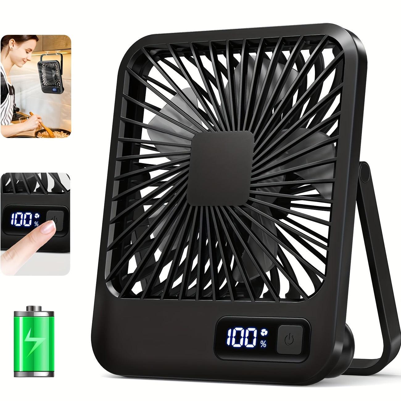 Portable USB Desktop Fan with Battery - Ultra-Quiet 5-Speed Adjustable & 180° Foldable Design, Digital Power Display, Polished Acrylic Finish, Compact for Home, Office, Travel, Air Conditioning, Portable Fan, Home Cooling, M - Buy online at  Vibe In Cart.