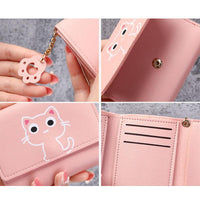 Cartoon Cat Print Girl Cute Coin Wallet PU Triple Fold Lady Card Bag Wallet Portable Document Storage Bag Student Coin Wallet Travel Wallet - Buy online at  Vibe In Cart.