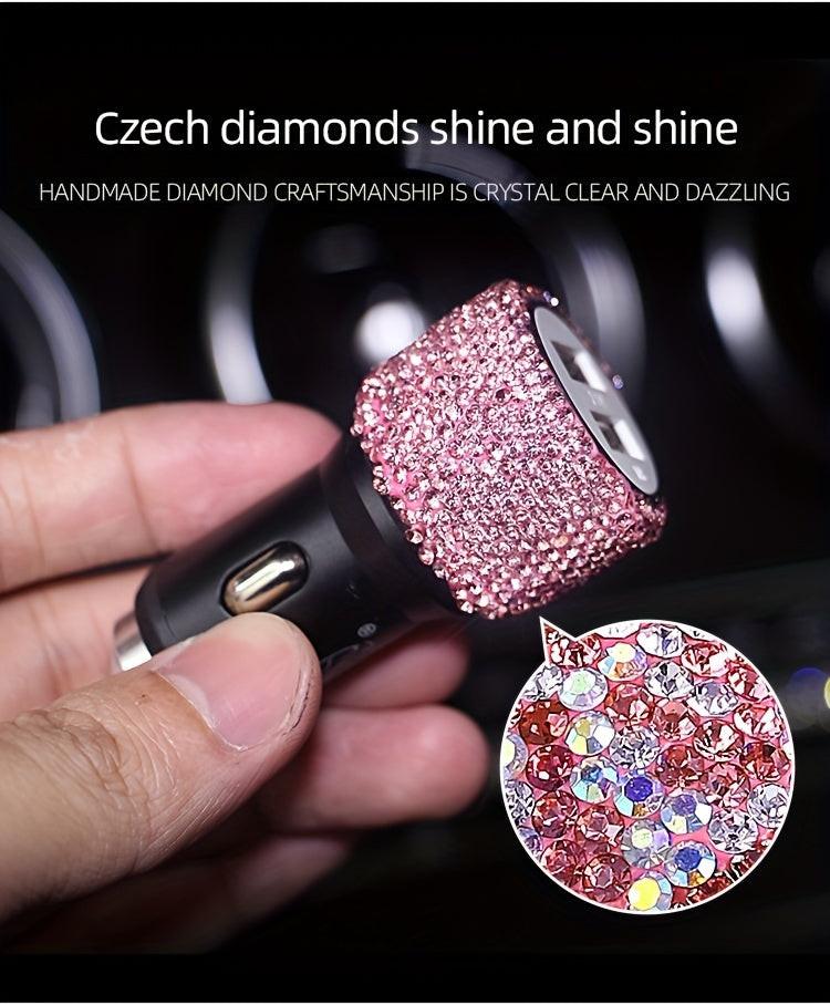 [Shiny Diamond Car Charger] Shiny Artificial Diamond Car Charger | Dual USB Ports, Lightweight Aluminum Alloy, Male to Male Connector, 12-24V Power Adapter, Car Interior Decor & Safety Hammer, Without Battery, Vehicle Accesso - Buy online at  Vibe In Cart.