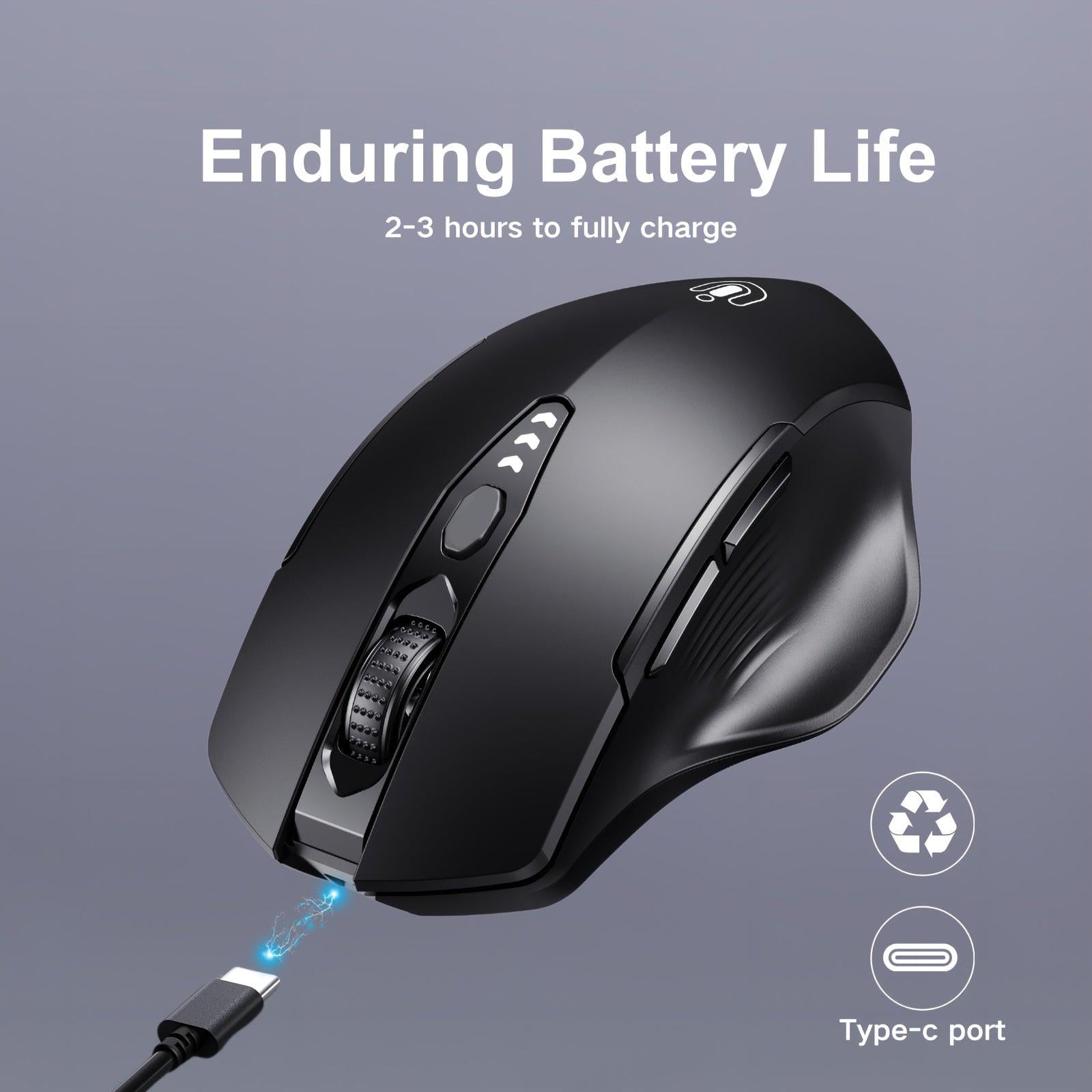 [UINEER Wireless Mouse] UINEER Rechargeable Tri-Mode Wireless Mouse | Ergonomic Design, 6 Buttons, Visible Battery Level, BT 4.0, 5.0 & USB | Office & Learning Mouse - Buy online at  Vibe In Cart.