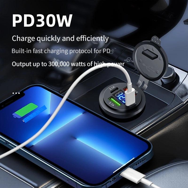 120W Super Fast Charging Charger Power Socket 4-in-1 Port Charger Socket 12V-24V-40V Car Power Socket PD30W with Digital Display Voltage Charger Suitable for Installation in Cars/Motorcycles/Trucks/RVs/Ships, Compatible with - Buy online at  Vibe In Cart.
