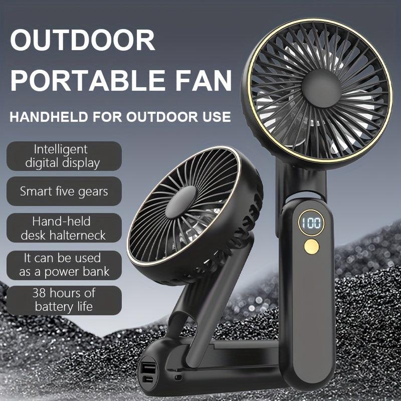 NEW USB charging foldable handheld small fan, can hang neck and desktop, can be handheld, detachable and clean, digital display, five speed adjustment, with power bank function, 4000mAh outdoor small fan - Buy online at  Vibe In Cart.