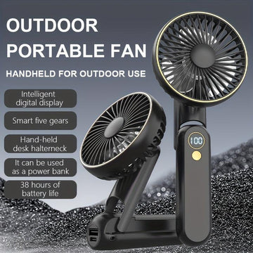 NEW USB charging foldable handheld small fan, can hang neck and desktop, can be handheld, detachable and clean, digital display, five speed adjustment, with power bank function, 4000mAh outdoor small fan - Buy online at  Vibe In Cart.
