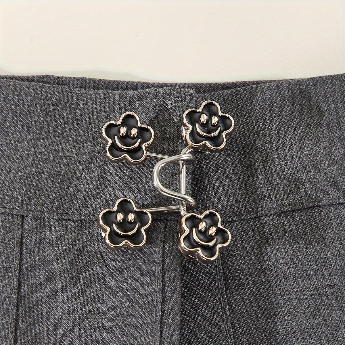 A Pair of Women'S White Floral Metal Fashion Decorative Waist Buttons, Adjustable And Removable, Perfect for Summer to Prevent Wardrobe Malfunctions, Suitable for Casual Wear And Gift Giving. - Buy online at  Vibe In Cart.