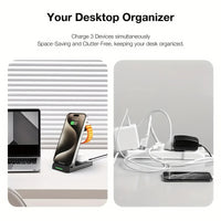 This Is a 3-In-1 Wireless Charging Station That Offers a 15W Fast Charging Capability. It Is Compatible with Iphone Models 16, 15, 14, 13, 12, 11, X, 8 Pro Max/Pro/Mini/Plus, As Well As The Iwatch Ultra 10/9/8, 7/6/5/4/3/2 SE - Buy online at  Vibe In Cart.