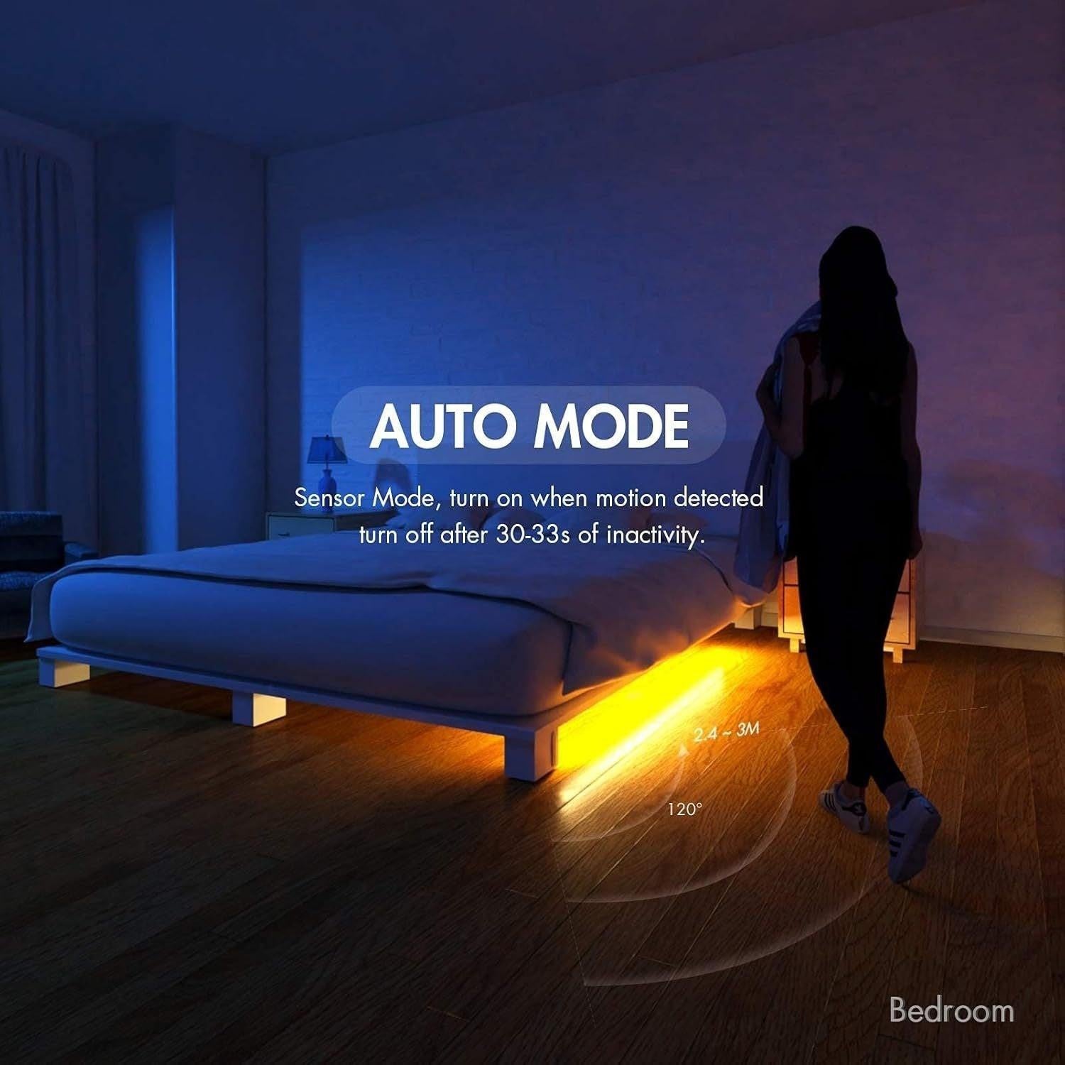 100cm/300cm/500cm Motion Sensor LED Strip Light, Battery-Powered Wall Mount for Wardrobe, Stairs, Pantry, Cabinet, Bed, Storage Cabinet, Powered, 3000K Warm White - Buy online at  Vibe In Cart.