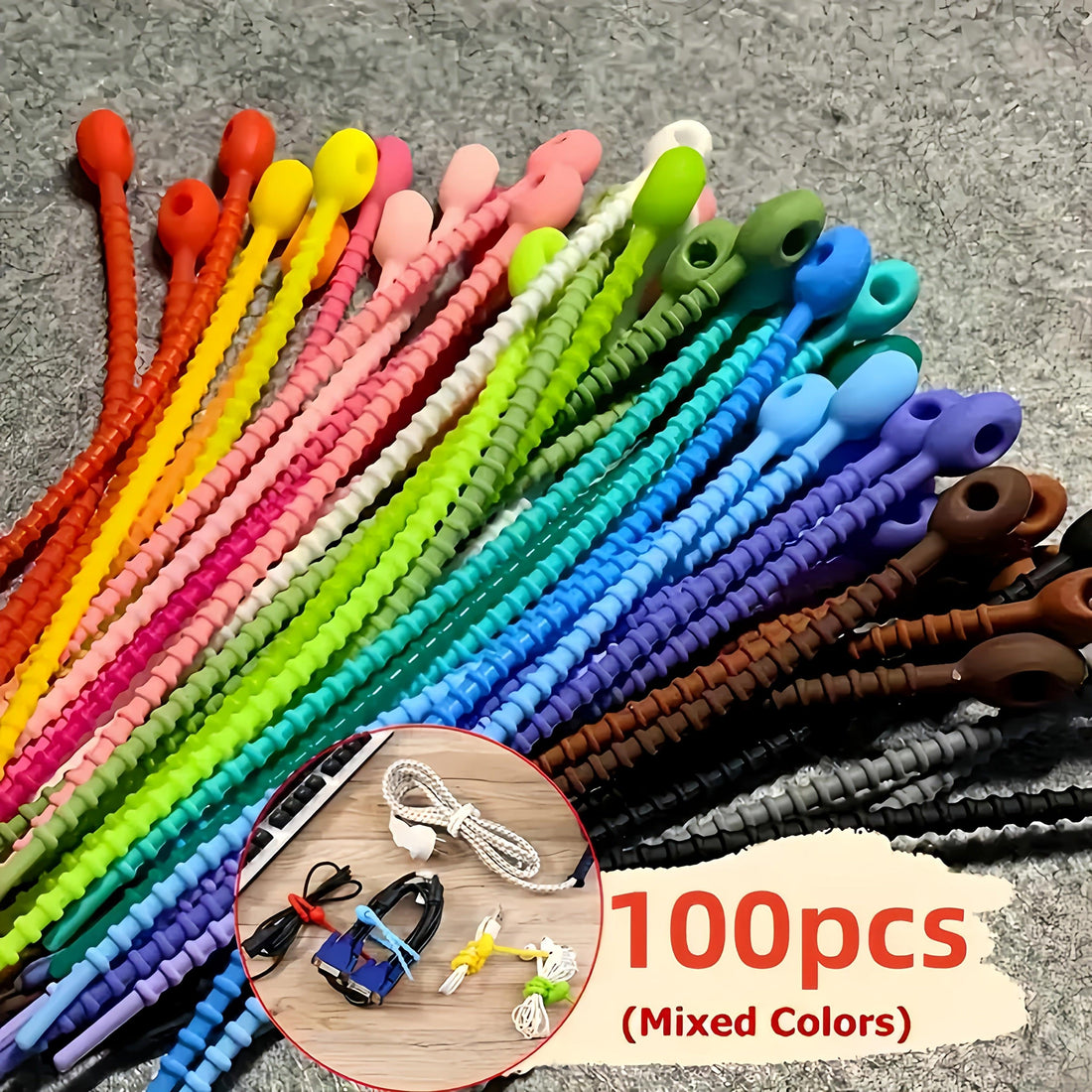 100/150 Pack Silicone Cable Organizers, Reusable Twisted Cord Ties, Multifunctional Zipper Storage Bags for Headphone, Charging Cables, Cord Management Clips - No Battery Required - Buy online at  Vibe In Cart.