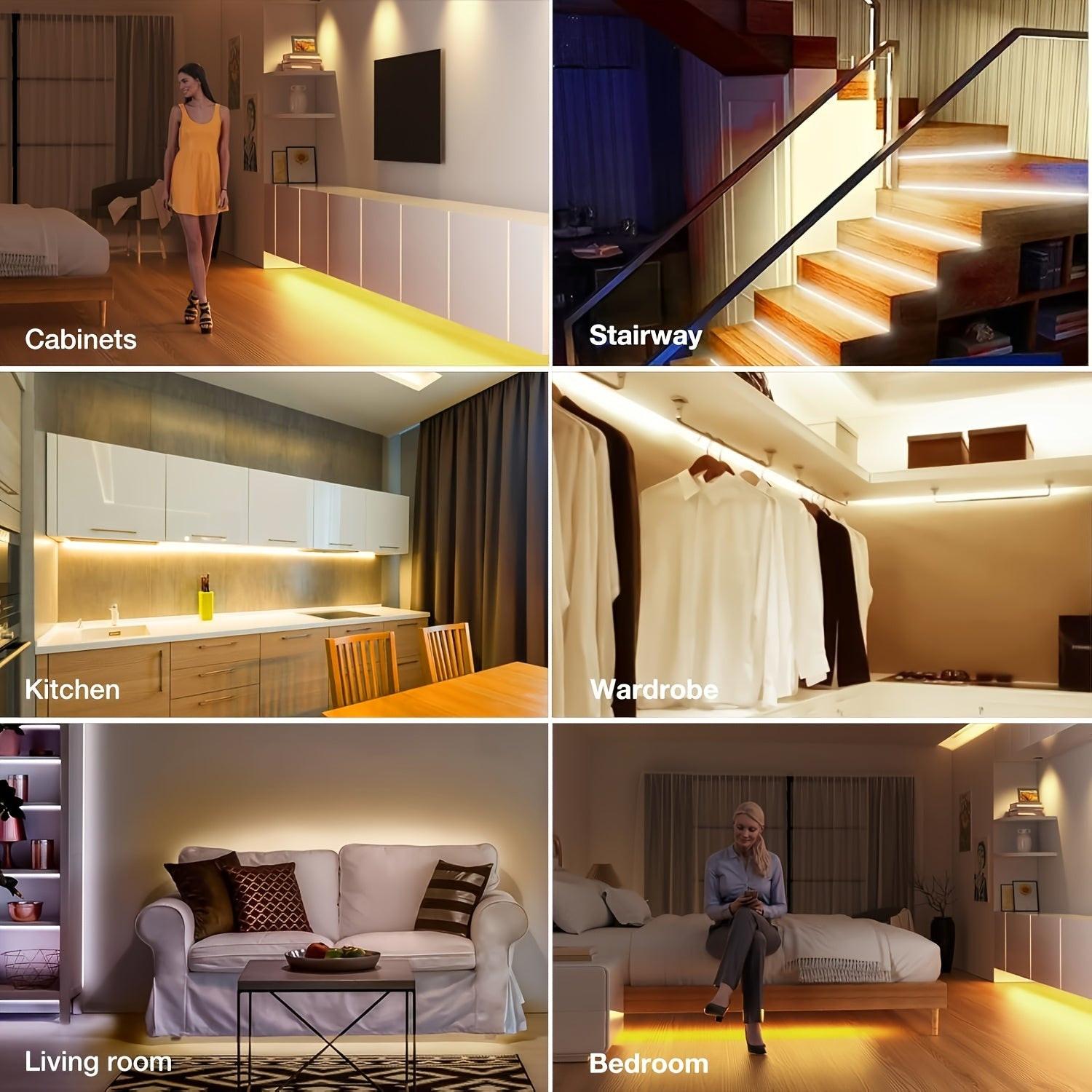 100cm/300cm/500cm Motion Sensor LED Strip Light, Battery-Powered Wall Mount for Wardrobe, Stairs, Pantry, Cabinet, Bed, Storage Cabinet, Powered, 3000K Warm White - Buy online at  Vibe In Cart.