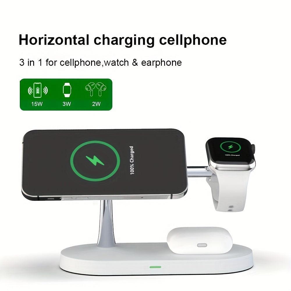 Magnetic 5in 1 Wireless Charger Stand 3 devices at the same time, 15W Qi Fast Charging Dock Station Holder 3 adjustable Light Compatible with iPhone17/16/15/14/13/12 Pro Max Mini, iWatch SE/6/5/4/3/2, AirPods 3/2/Pro iPhone 1 - Buy online at  Vibe In Cart.