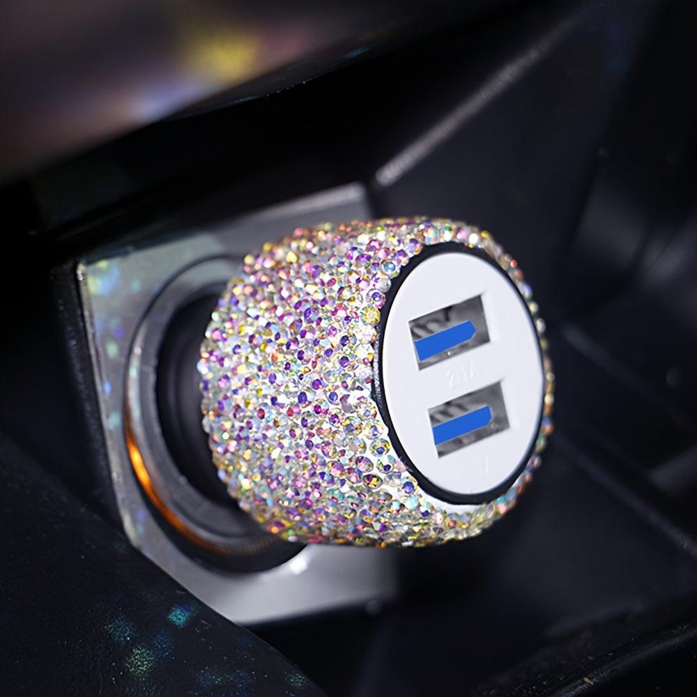[Shiny Diamond Car Charger] Shiny Artificial Diamond Car Charger | Dual USB Ports, Lightweight Aluminum Alloy, Male to Male Connector, 12-24V Power Adapter, Car Interior Decor & Safety Hammer, Without Battery, Vehicle Accesso - Buy online at  Vibe In Cart.