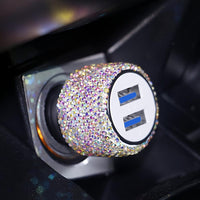 [Shiny Diamond Car Charger] Shiny Artificial Diamond Car Charger | Dual USB Ports, Lightweight Aluminum Alloy, Male to Male Connector, 12-24V Power Adapter, Car Interior Decor & Safety Hammer, Without Battery, Vehicle Accesso - Buy online at  Vibe In Cart.