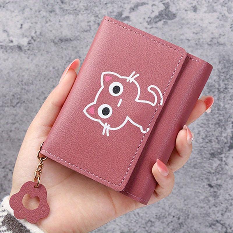Cartoon Cat Print Girl Cute Coin Wallet PU Triple Fold Lady Card Bag Wallet Portable Document Storage Bag Student Coin Wallet Travel Wallet - Buy online at  Vibe In Cart.