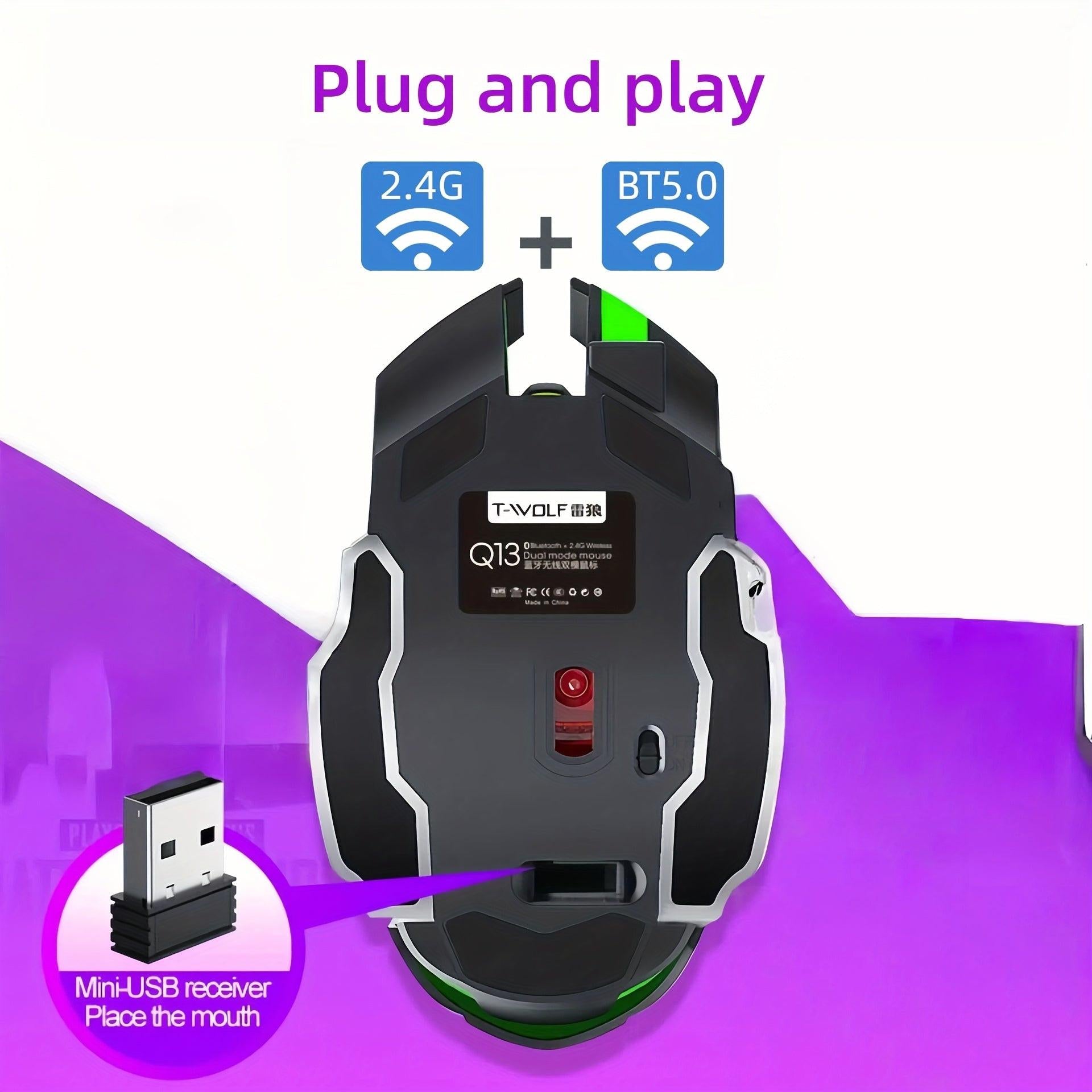 Rechargeable Dual-Mode Mouse- BT+ 2.4G Wireless Mouse, RGB Gaming Mouse, Silent Clicks, Long Battery Life, Ambidextrous Ergonomic Comfort- for Extended Work& Gaming- Computer& Gaming Accessories - Buy online at  Vibe In Cart.