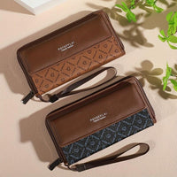 Classic PU Women'S Wallet, Long, Color-Block, Double-Layer Design, Zipper Closure, Zip Pocket, Photo Separation Layer, Nylon Lining, Continental Form Factor, with Positioning Printing for Women - Buy online at  Vibe In Cart.