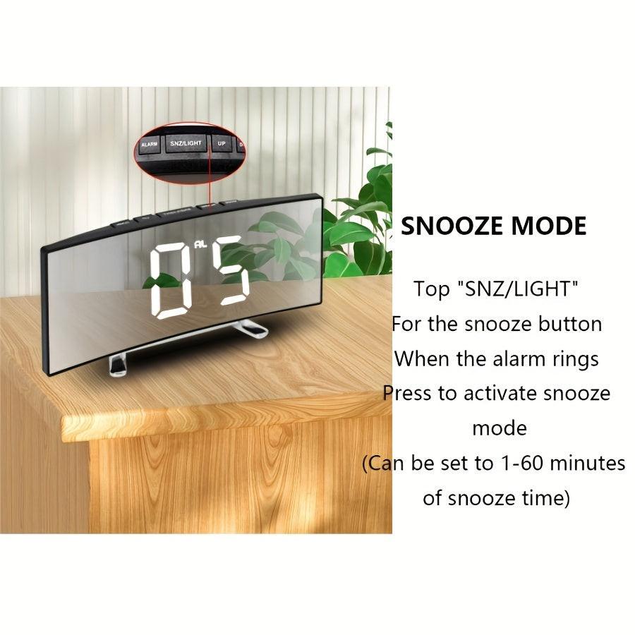 Creative LED Curved Screen Mirror Alarm Clock, Multifunctional Silent Smart Desktop Clock, Christmas Valentine's Day New Year Holiday Gift, 1 pc - Buy online at  Vibe In Cart.
