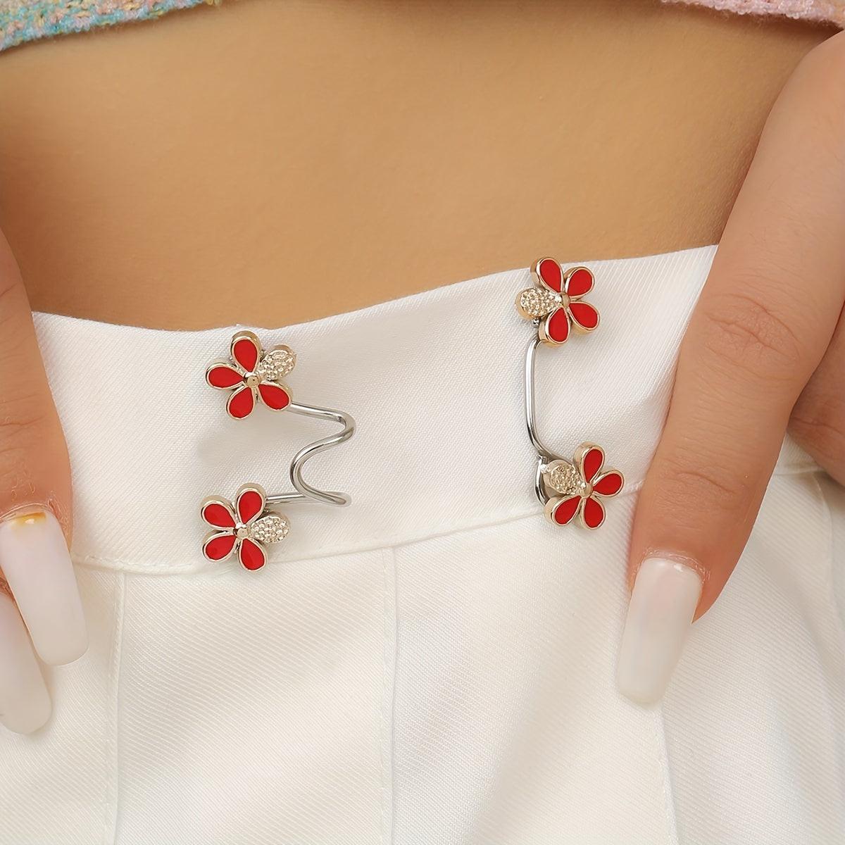 A Pair of Women'S White Floral Metal Fashion Decorative Waist Buttons, Adjustable And Removable, Perfect for Summer to Prevent Wardrobe Malfunctions, Suitable for Casual Wear And Gift Giving. - Buy online at  Vibe In Cart.