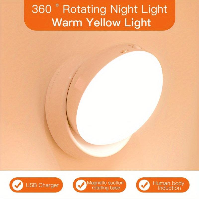 1pc Motion Sensor Night Light, 360° Rotating LED Night Light Cabinet Light Portable Rechargeable Night Lamp Indoor Use in Bedroom Hallway Kitchen Closet Wardrobe Cupboard - Buy online at  Vibe In Cart.