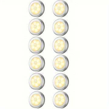 Motion Sensor Puck Lights Available in Sets of 3, 6, 9, Or 12, These Battery-Operated LED Night Lights Are Perfect for Illuminating Stairs, Closets, And Under Cabinets. They Can Be Easily Stuck Anywhere in Your Home, Kitchen, - Buy online at  Vibe In Cart.