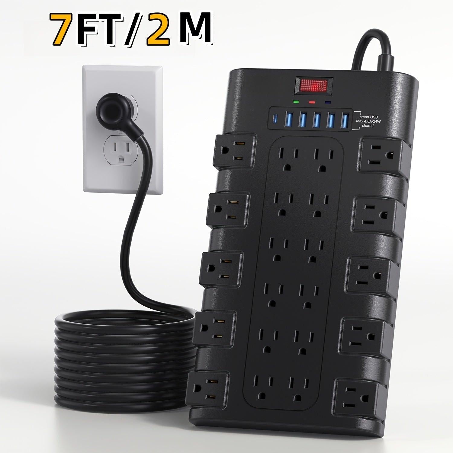 28-in-1 Surge Protector Power Strip with 22 Spacious AC Outlets(1875W/15A), 5/4 USB-A, 1/2 Type-C Ports, Control Switch, Overload Protection, Flat Plug Wall Mount, Space-Saving Extension Cord, Desk USB Charging Station for Ho - Buy online at  Vibe In Cart.