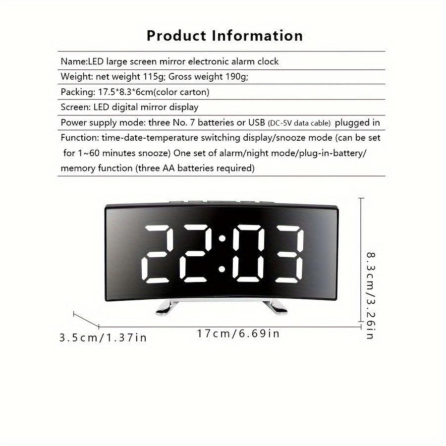 Creative LED Curved Screen Mirror Alarm Clock, Multifunctional Silent Smart Desktop Clock, Christmas Valentine's Day New Year Holiday Gift, 1 pc - Buy online at  Vibe In Cart.
