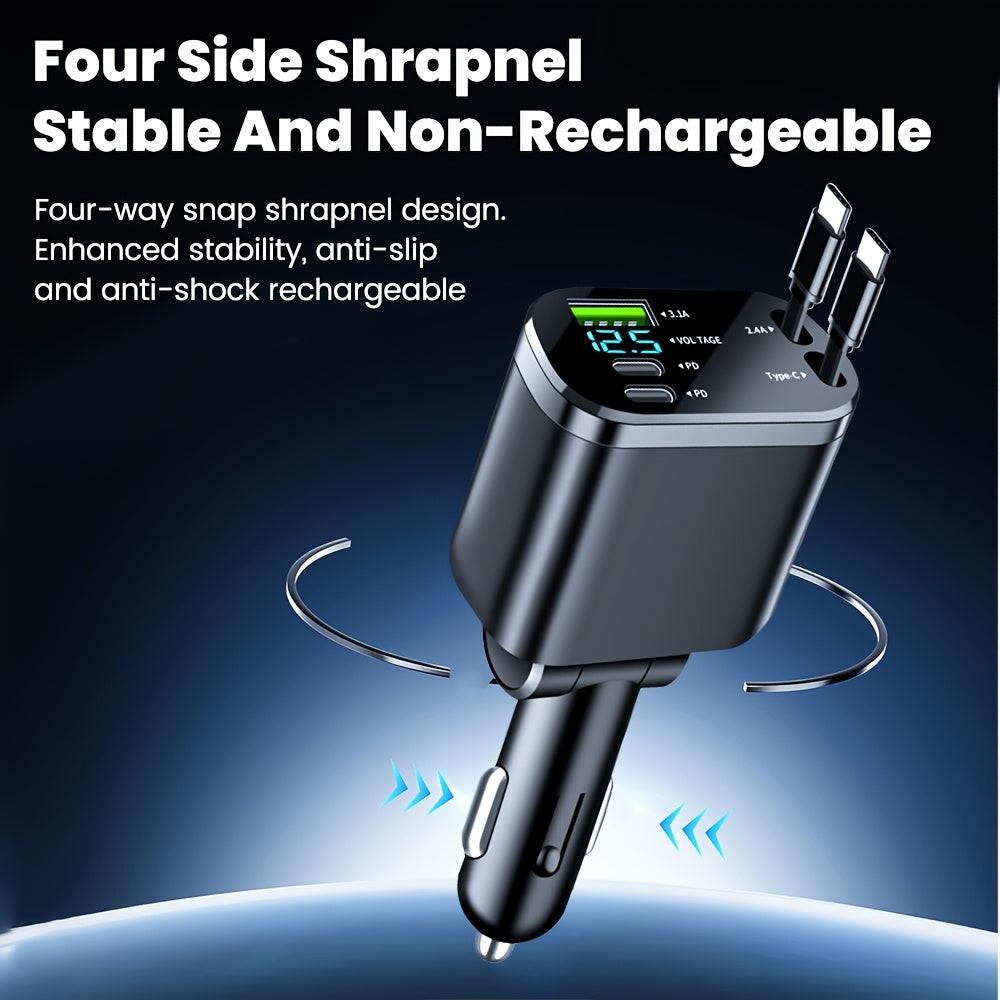 [150W 5-in-1 Car Charger] 5-in-1 150W M4 Foldable Car Charger | Dual Stretch Cable with LED Display, USB-C PD Fast Charging, Multi-Port USB Charging for Android Phones, Travel Adapter for Vehicles - Buy online at  Vibe In Cart.