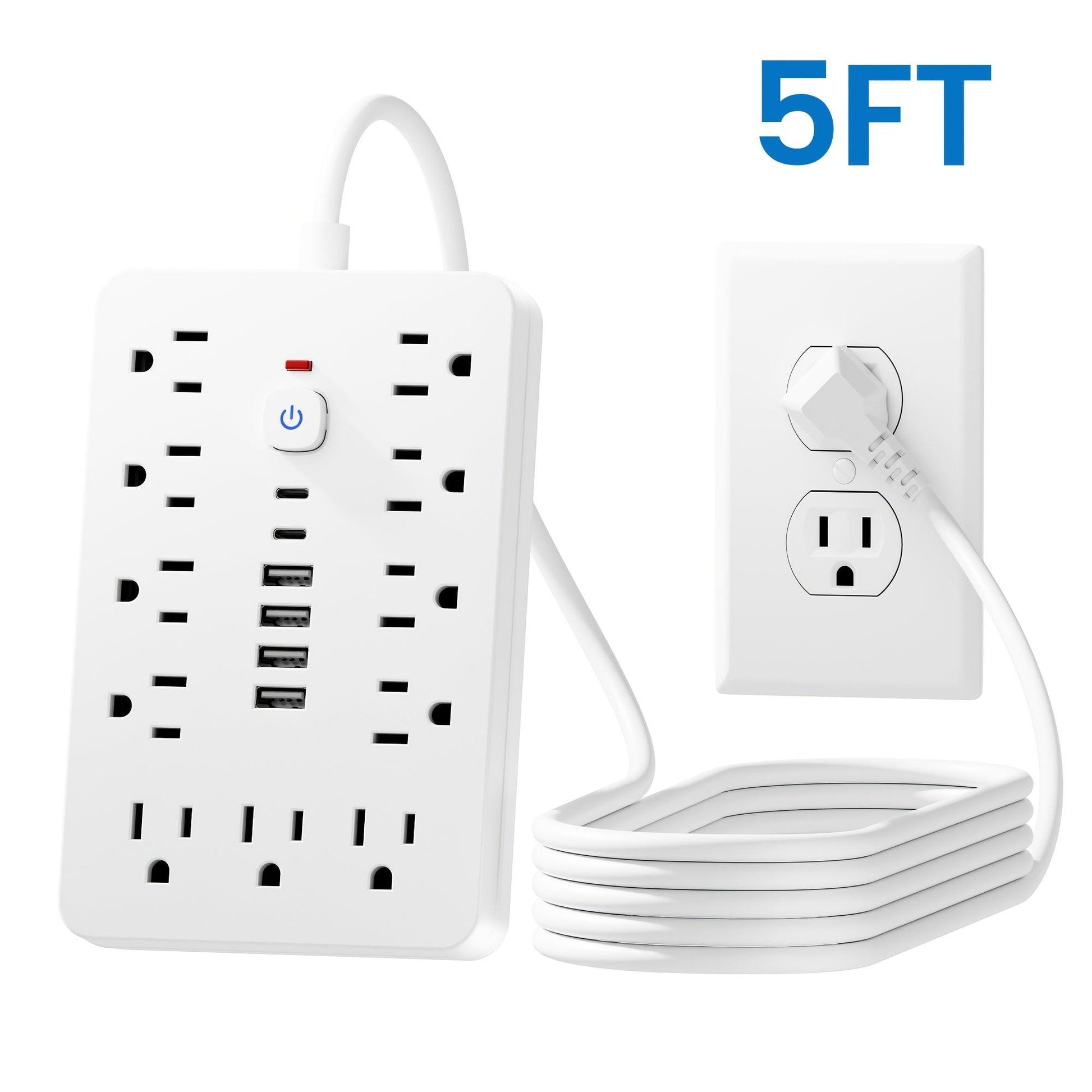 1pc Multi-Functional Surge Protection Power Strip With USB Port - 11 AC Outlets With 4 USB-A Ports And 2 Type-C Ports And Short Cord/5 FT/10 FT Extension Cord - For Office, Study, Home, And School Use - Power Socket With Over - Buy online at  Vibe In Cart.