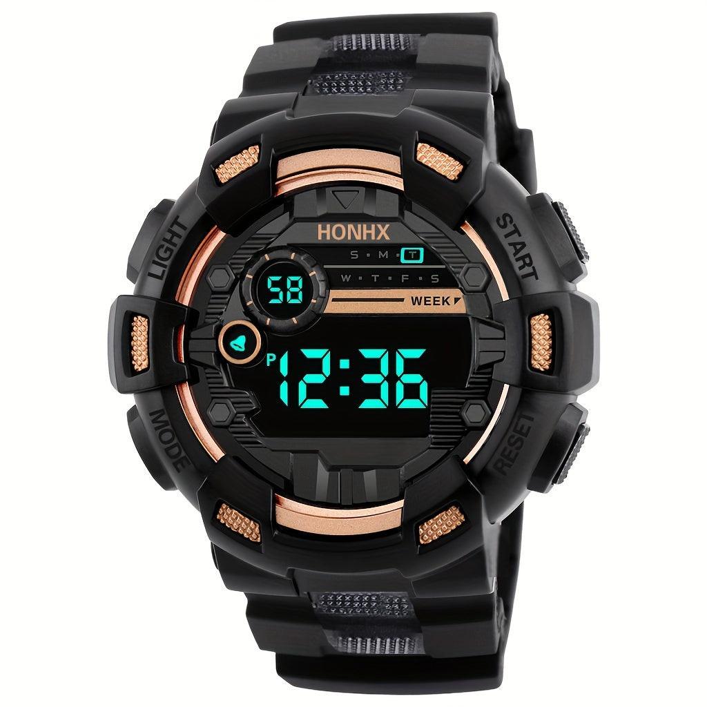 [HONORX Digital Sports Watch] HONORX Digital Sports Watch | Sleek Black with Rose Golden Accents, Silicone Band, Battery-Powered, Non-Waterproof, Casual Style with Easy-to-Read Display - Buy online at  Vibe In Cart.