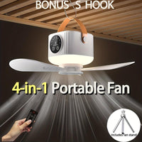 Portable Camping Fan with Light, Free Hook & Optional Tripod | Quiet USB Rechargeable Fan with Remote, Adjustable Speed & Brightness | Long Life, Outdoor Tent Fan for Bedroom, Dorm, Travel - Buy online at  Vibe In Cart.