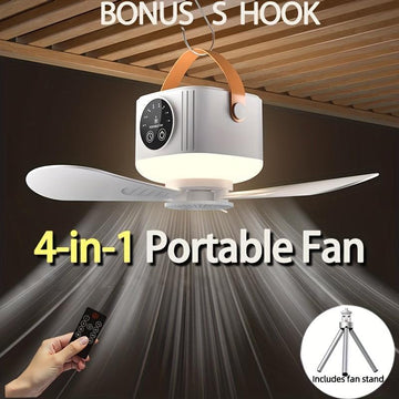 Portable Camping Fan with Light, Free Hook & Optional Tripod | Quiet USB Rechargeable Fan with Remote, Adjustable Speed & Brightness | Long Life, Outdoor Tent Fan for Bedroom, Dorm, Travel - Buy online at  Vibe In Cart.