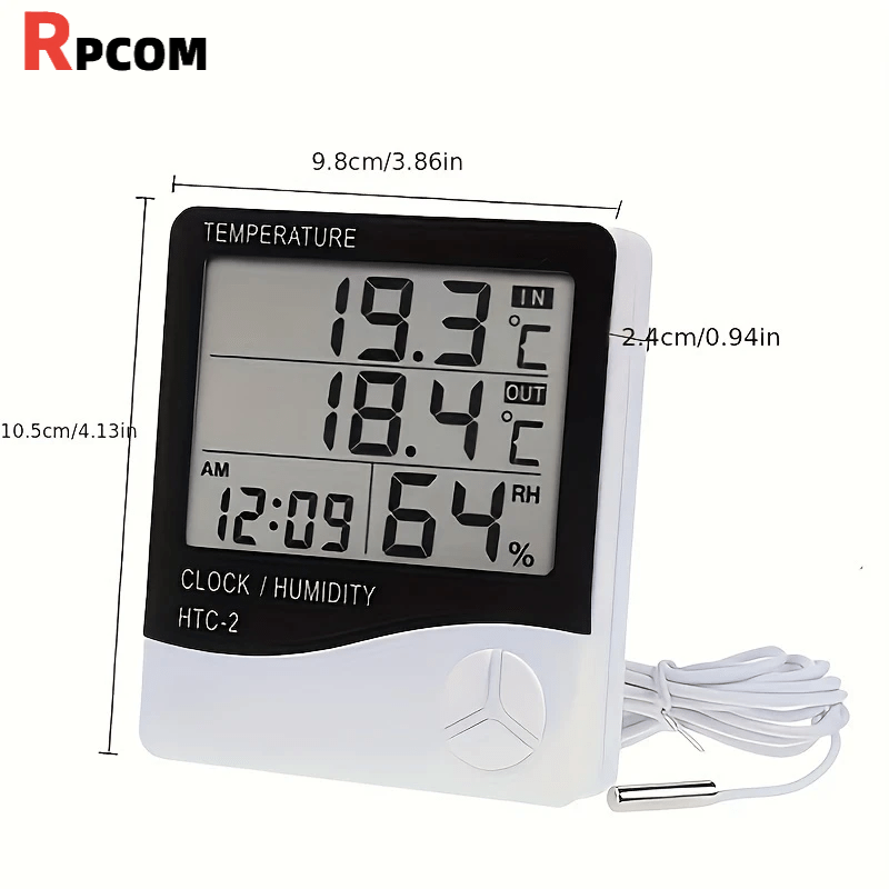 HTC-2 Temperature And Humidity Monitor with Clock, Alarm, And Calendar, Digital Thermometer Hygrometer for Indoor And Outdoor Use, Includes Back Stand for Home Or Office - Buy online at  Vibe In Cart.