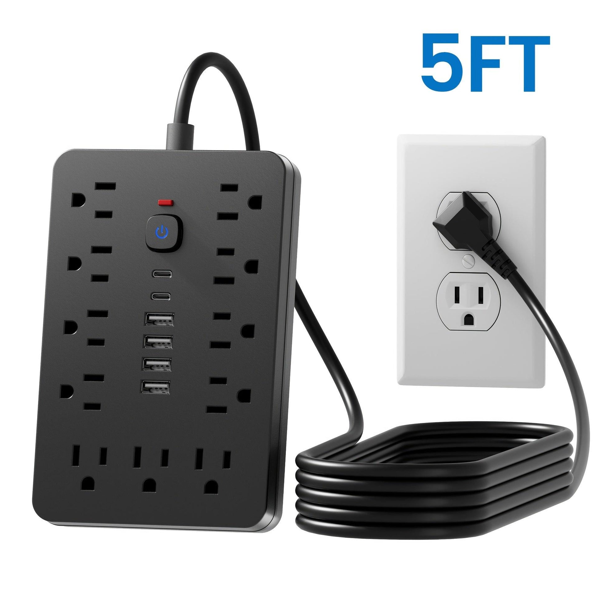1pc Multi-Functional Surge Protection Power Strip With USB Port - 11 AC Outlets With 4 USB-A Ports And 2 Type-C Ports And Short Cord/5 FT/10 FT Extension Cord - For Office, Study, Home, And School Use - Power Socket With Over - Buy online at  Vibe In Cart.