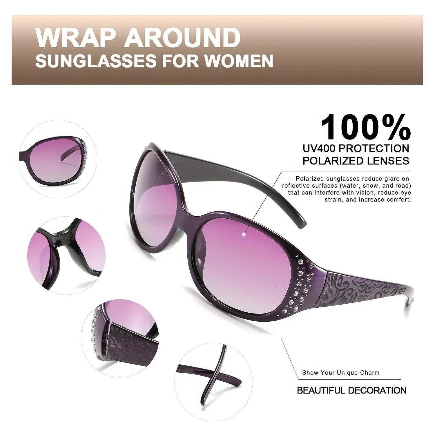 LVIOE Outlets Polarized Fashion Glasses for Women, Rhinestone Wrap Around Fashion Glasses with Protection Lens LS008 - Buy online at  Vibe In Cart.