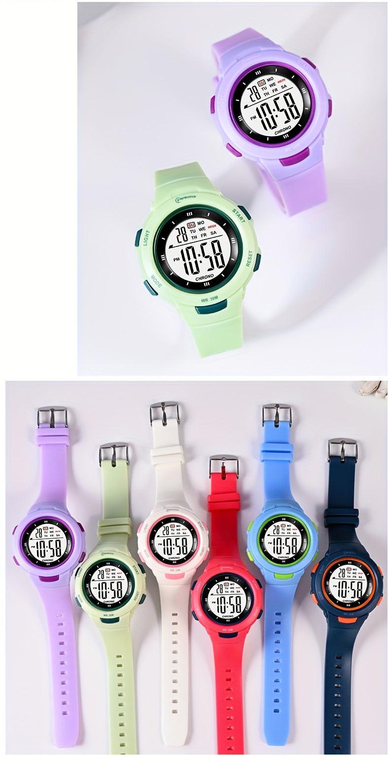 Kids Fashionable Sports Watch | 30m Water Resistance, Glow-in-the-Dark, Digital Display, Rubber Strap, Plastic Case, Button Battery, White Dial - Ideal for Boys and Girls, Perfect for School Supplies - Buy online at  Vibe In Cart.
