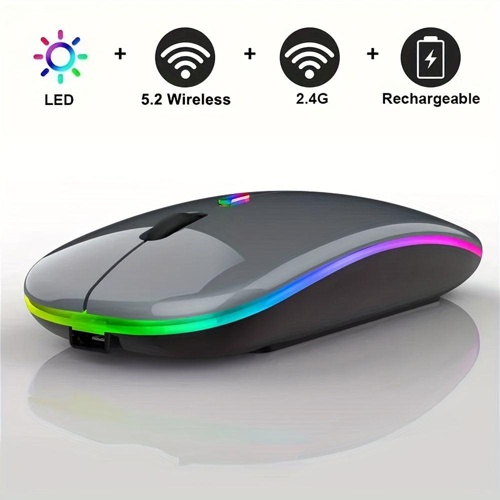 Rechargeable LED Backlit Wireless Mouse, Ultra-Thin 2.4G/5.2 Dual Mode Silent Portable USB Optical Gaming Mouse, Compatible with Laptop/Desktop/Tablet, Ambidextrous Design, 500mAh Battery, Type-C Charging, No Charger Included - Buy online at  Vibe In Cart.