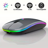 Rechargeable LED Backlit Wireless Mouse, Ultra-Thin 2.4G/5.2 Dual Mode Silent Portable USB Optical Gaming Mouse, Compatible with Laptop/Desktop/Tablet, Ambidextrous Design, 500mAh Battery, Type-C Charging, No Charger Included - Buy online at  Vibe In Cart.