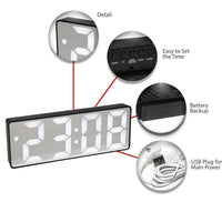 1pc Creative Mirror Digital Alarm Clock | LED Display, Temperature Time Date, USB Plug In, Silent, Portable, Ideal for Home Office Decoration, Perfect Gift for Christmas And Valentine'S Day - Buy online at  Vibe In Cart.