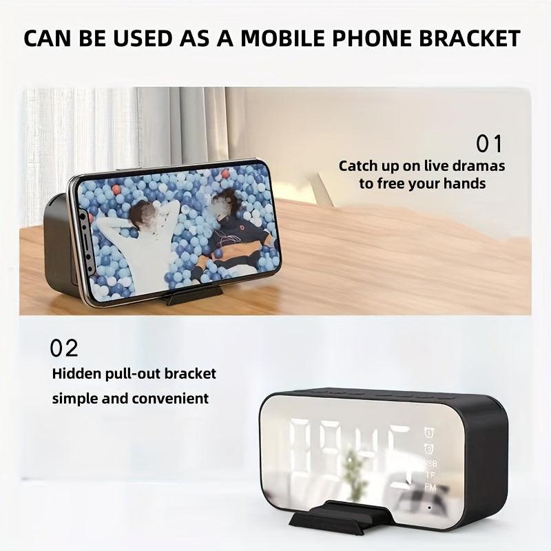 Portable Mini Wireless/FM Radio Speaker with Wireless Microphone, -Mode Mirror/Alarm Clock, Stereo Sound, & Loudspeaker Suitable for, Travel, Parties, Gifts - Buy online at  Vibe In Cart.