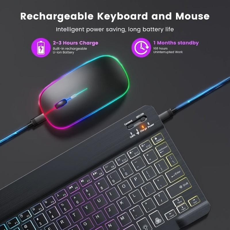 Set of 2 Ultra-Slim Wireless Backlit RGB Keyboard And Mouse, Featuring Dual Mode Connection with BT3.0 And 2.4G, Compatible with Multiple Systems, Ideal for Smartphones, Tablets, And Laptops, a Stylish Gift Option. - Buy online at  Vibe In Cart.