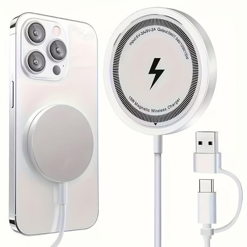 A Fast-charging Magnetic Wireless Charger 15W Charging Pad, Compatible with iPhone 16/15/14/13/12/11, Pro Max/Mini, 5W Samsung S24/S23/S23 Ultra/S22/S22+/S22 U, with Dual Input USB-C/A Ports, Compatible, with Smart Overcharge - Buy online at  Vibe In Cart.