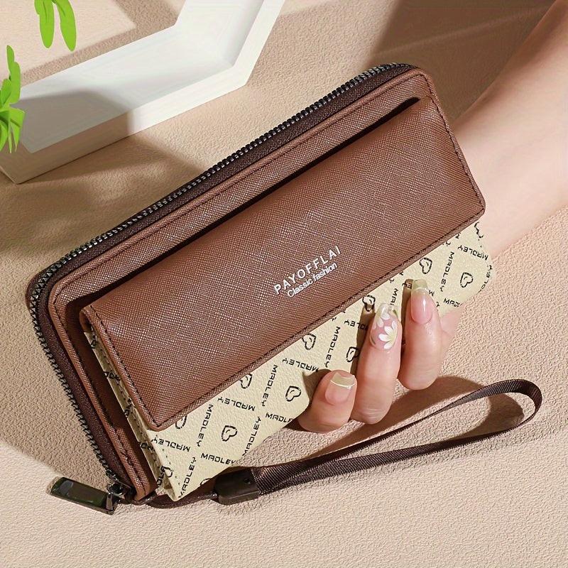 Classic PU Women'S Wallet, Long, Color-Block, Double-Layer Design, Zipper Closure, Zip Pocket, Photo Separation Layer, Nylon Lining, Continental Form Factor, with Positioning Printing for Women - Buy online at  Vibe In Cart.