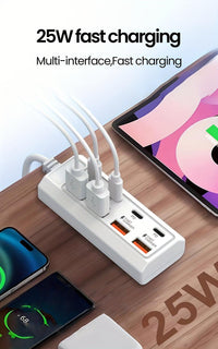 [25W 8-Port USB Charger] 25W 8-Port USB Wall Charger | Fast Charging Station with Smart Management - 4 USB-A + 4 PD Ports - Compatible for Smartphones, Tablets, Laptops, Power Banks & PD Devices - 2023 Upgraded Multi-Device C - Buy online at  Vibe In Cart.