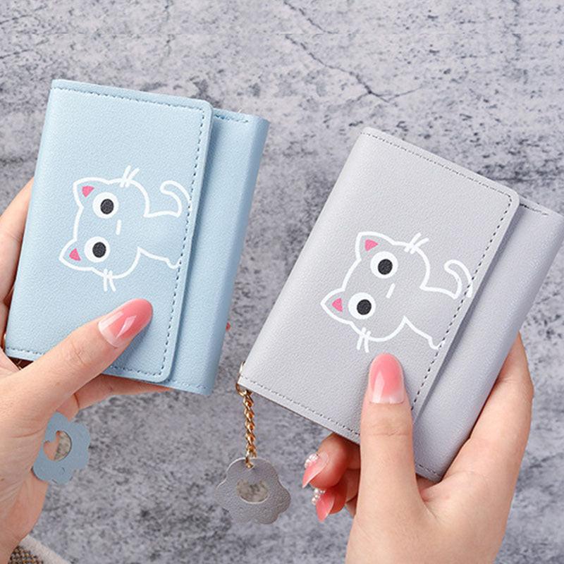 Cartoon Cat Print Girl Cute Coin Wallet PU Triple Fold Lady Card Bag Wallet Portable Document Storage Bag Student Coin Wallet Travel Wallet - Buy online at  Vibe In Cart.