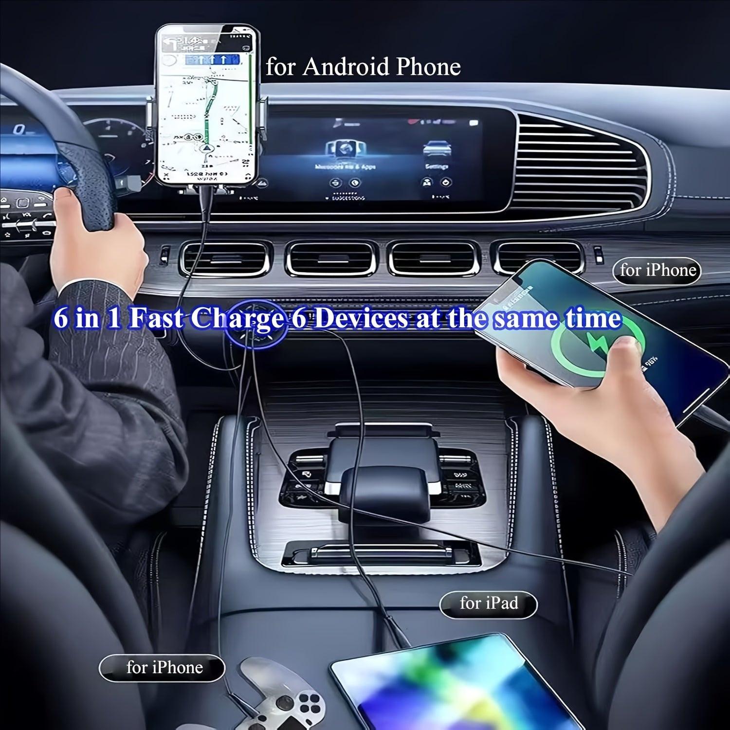 1pc - 6-Port Super Speed Car Charger - 66W Dual PD Ports, LED Voltage Monitor, 4 USB And 2 Type-C Multi-Port Adapter for Fast Charging on The Go - Universal Car - Buy online at  Vibe In Cart.