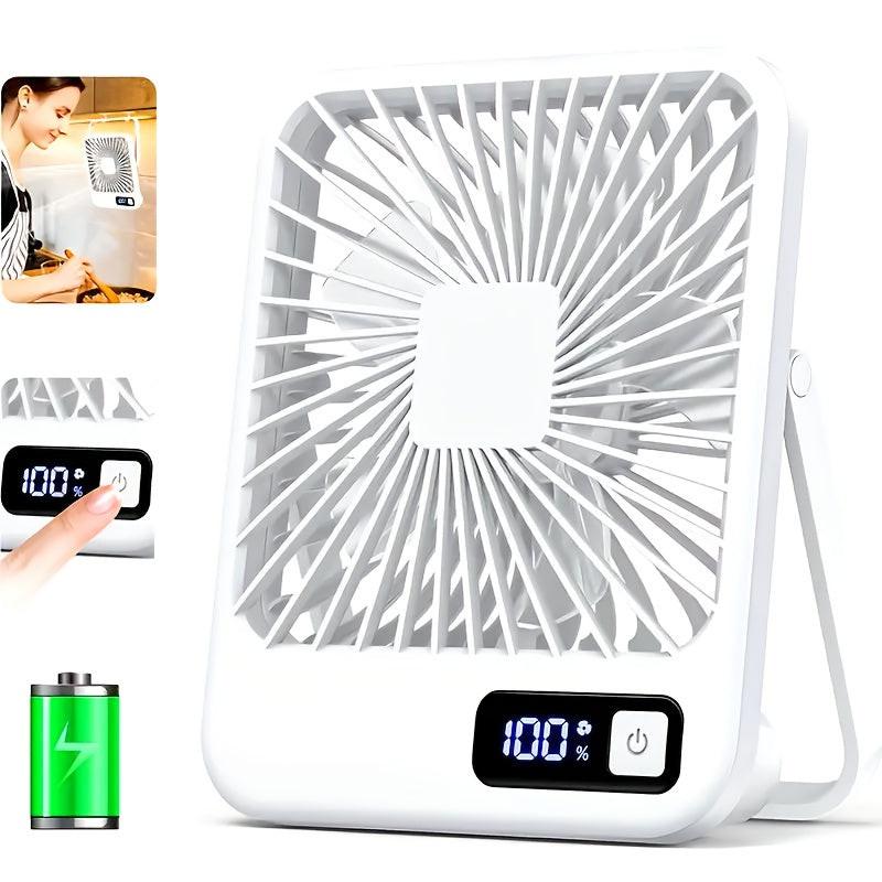 Portable USB Desktop Fan with Battery - Ultra-Quiet 5-Speed Adjustable & 180° Foldable Design, Digital Power Display, Polished Acrylic Finish, Compact for Home, Office, Travel, Air Conditioning, Portable Fan, Home Cooling, M - Buy online at  Vibe In Cart.