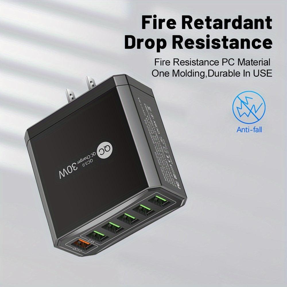 6-Port USB 30W QC3.0 Fast Charging Adapter for Mobile Phones, US Plug Quick Charge Adapter, Portable Travel Wall Charger - Buy online at  Vibe In Cart.